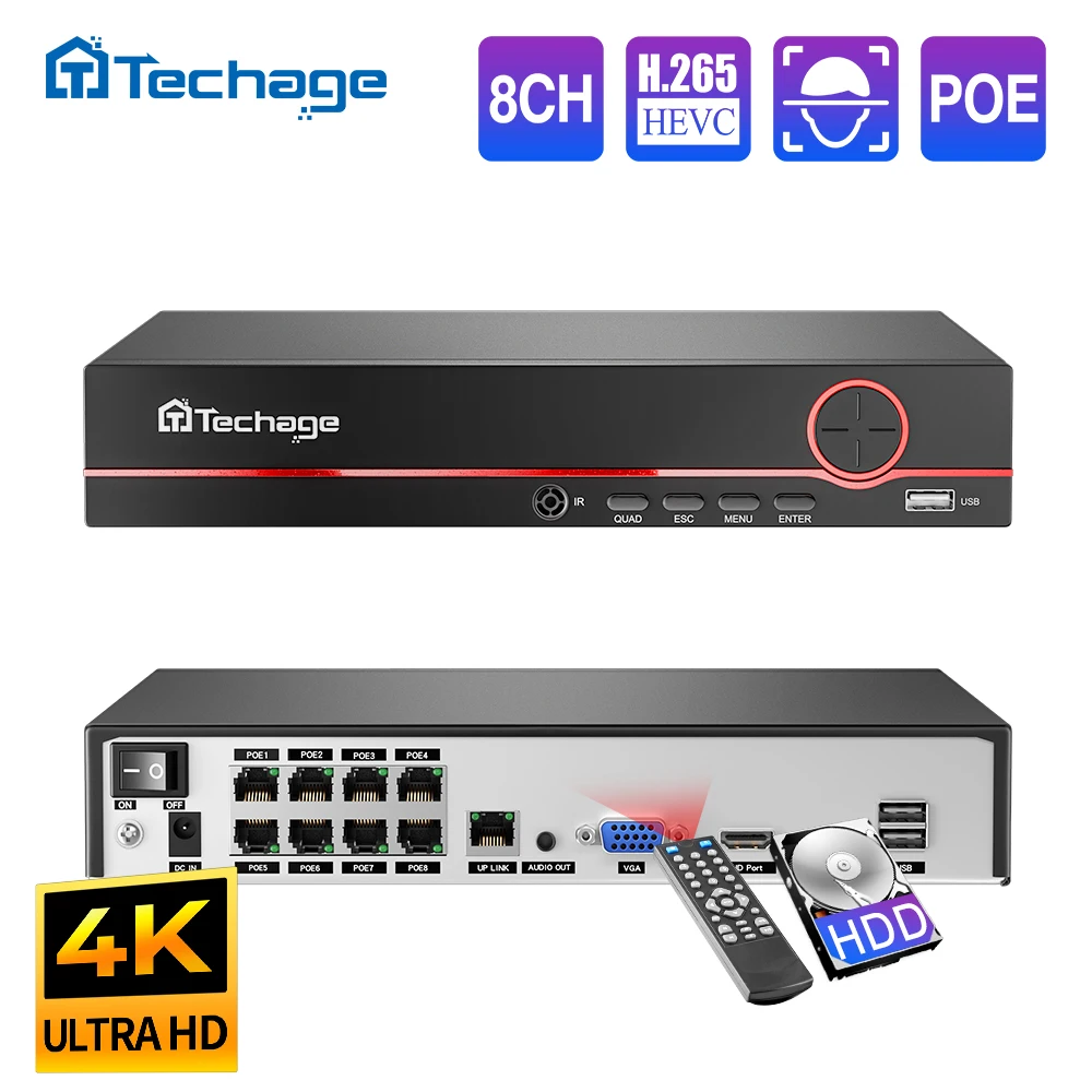 Techage H.265 8CH PoE Network  - Webcam 4K 评论和价格