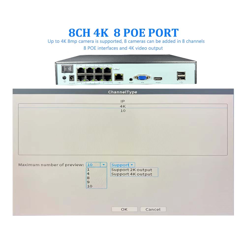 4K 10CH NVR 4/8Port POE For 8M - Webcam 4K 评论和价格